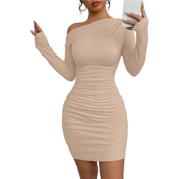 Off The Shoulder Dress for Women Khaki - Picture 1 of 4